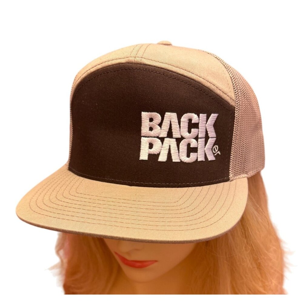 Richardson Adjustable Mesh Back Trucker Hat Brown & Tan "Back Packer" Logo